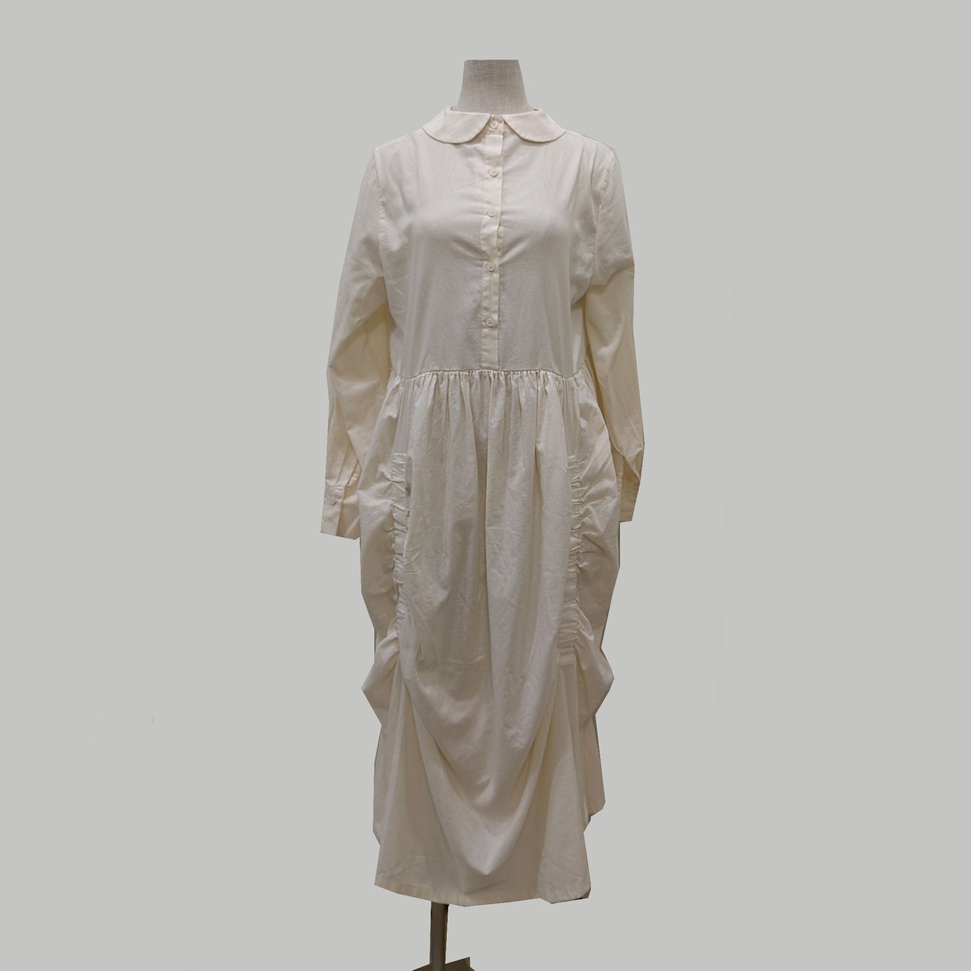 Peter Pan collar cotton shirt soft cotton voile fabric with gethers and bow details