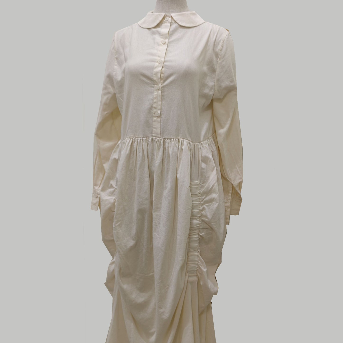 Peter Pan collar cotton shirt soft cotton voile fabric with gethers and bow details