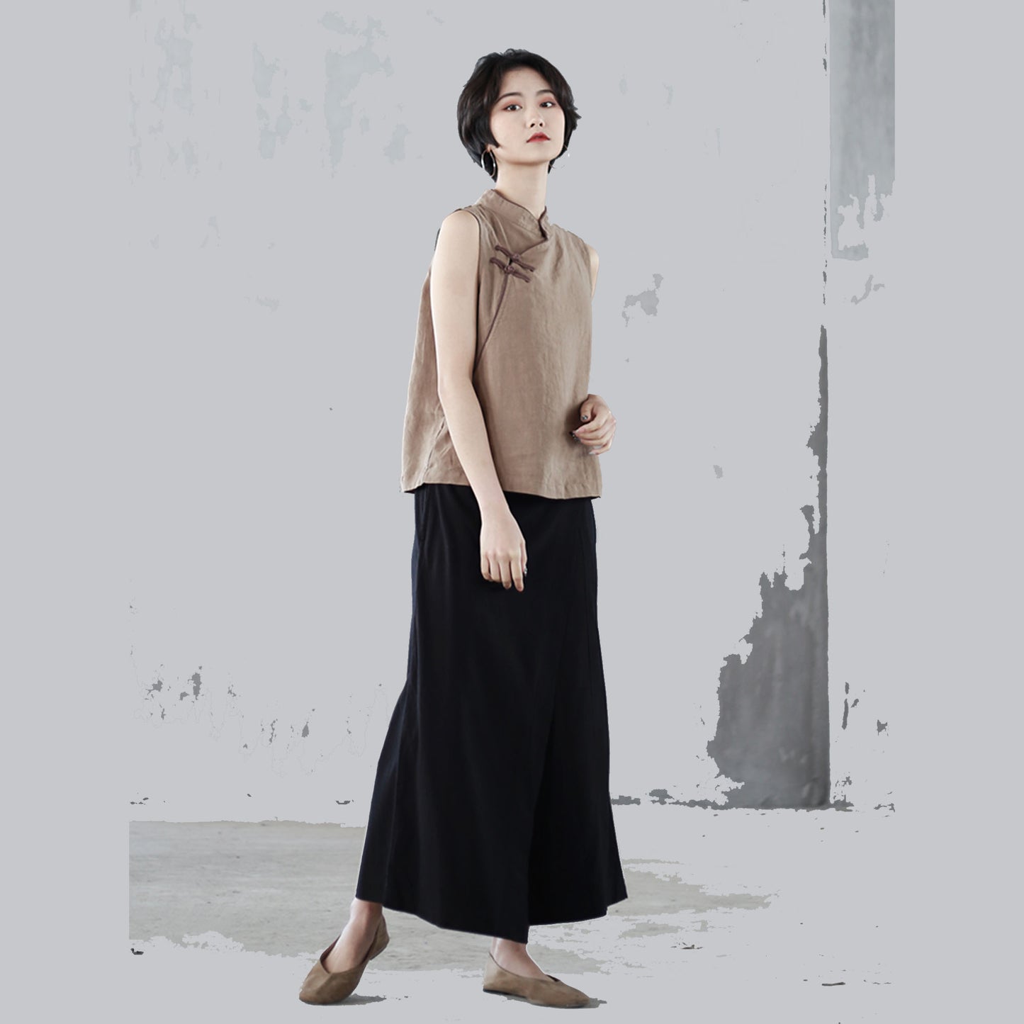 Qipao Modified sleevesless Top T shirt with Chinese toggle Hanfu Top black Qipao Shirt Hanfu cami top Chinese crop Top Mandarin Collar