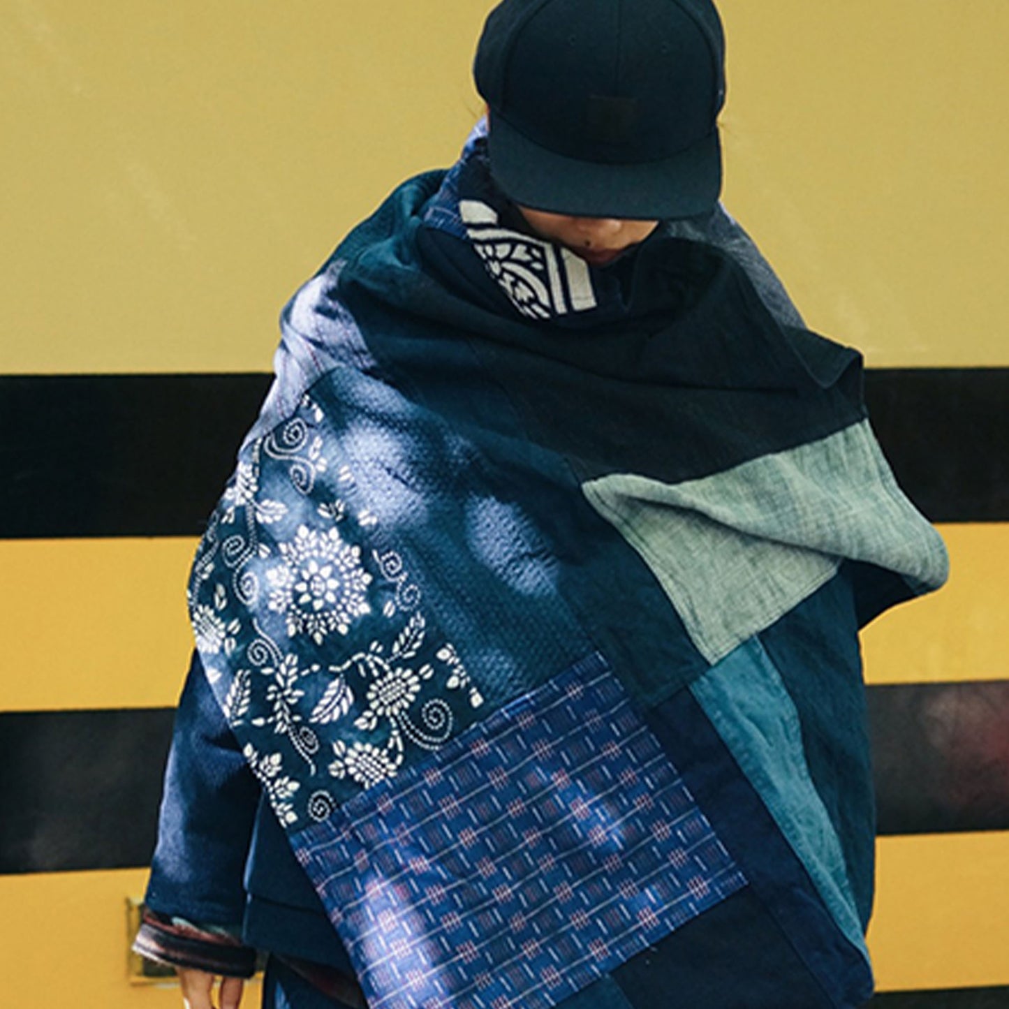 Large Patchwork scarf Indigo Blue shawl boro scarf Vintage Fabric Patch scarf women's scarf Hand Woven Fabric wrap hood blanket dark blue