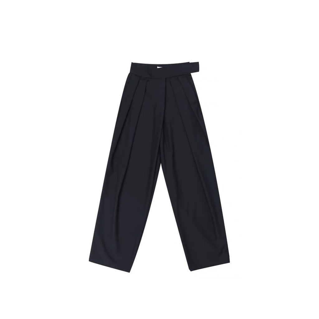 Black Suit Pants Loose Fit Trousers Wide Leg Soft Acetate Pants Neza Studio Long Trousers Unisex Pants Minimalist Style magic tape closure