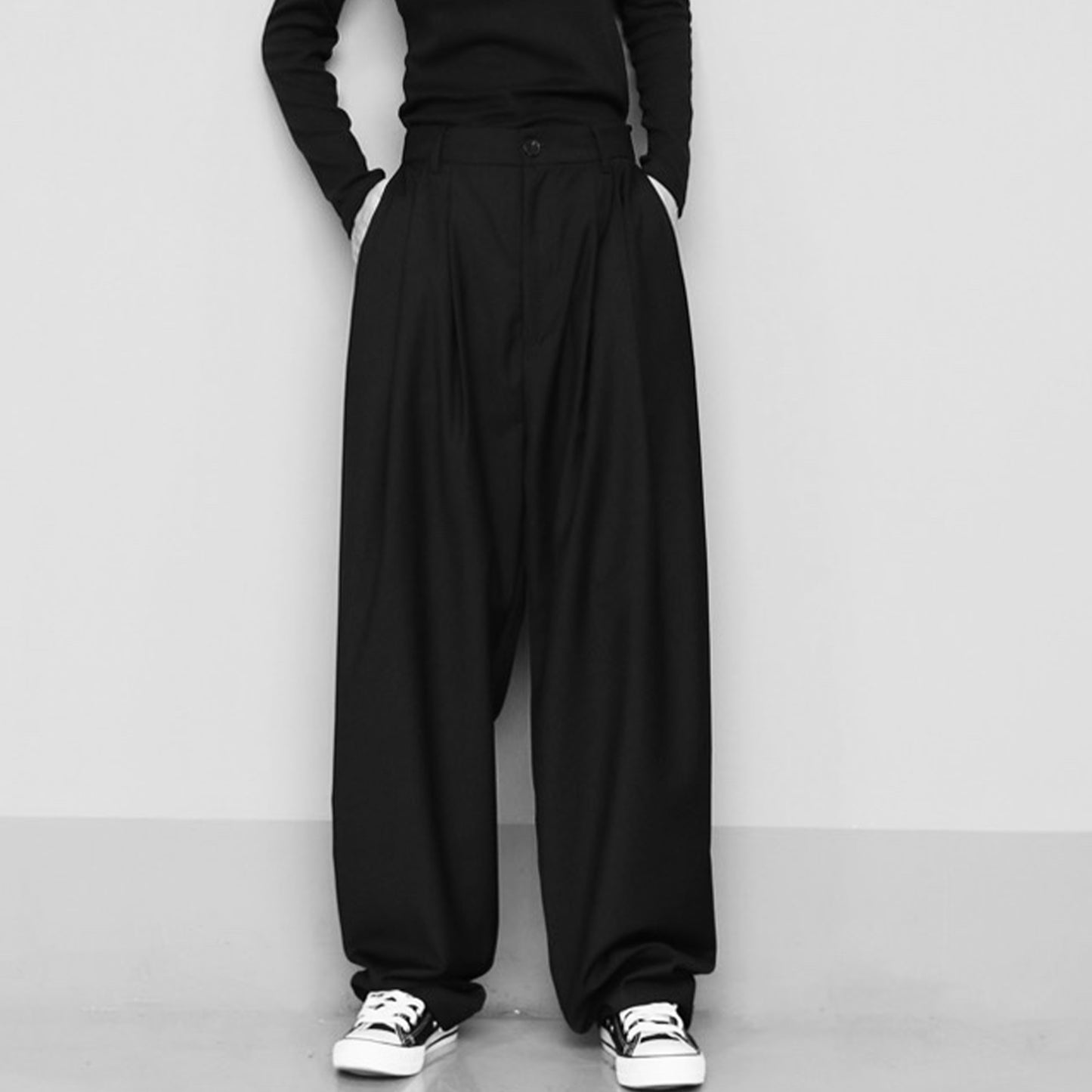 Black Suit Pants Loose Fit Trousers Wide Leg Soft Acetate Pants Neza Studio Long Trousers Unisex Pants Minimalist Style