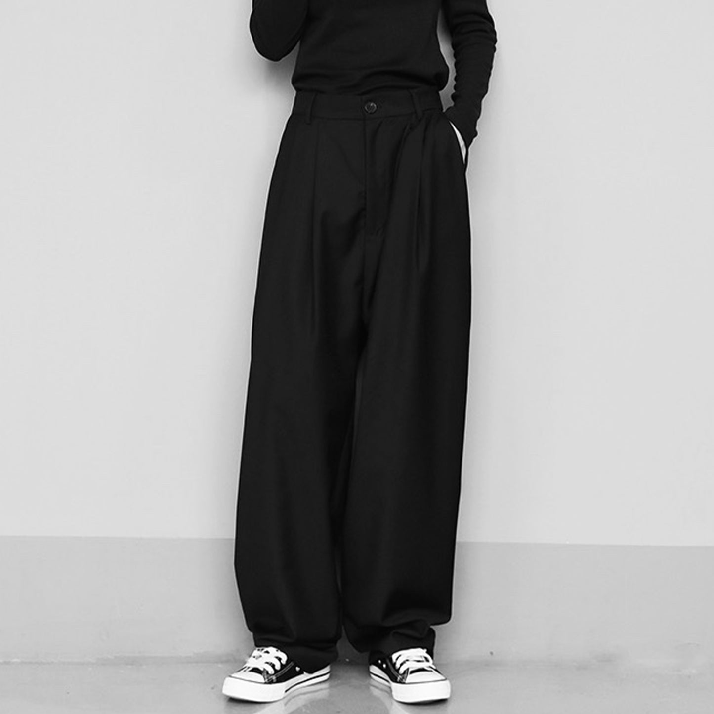 Black Suit Pants Loose Fit Trousers Wide Leg Soft Acetate Pants Neza Studio Long Trousers Unisex Pants Minimalist Style