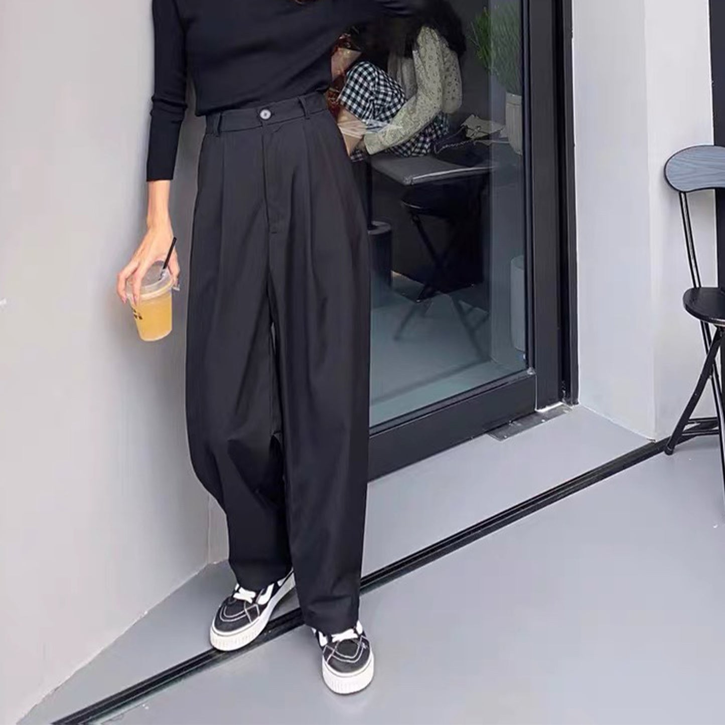 Black Suit Pants Loose Fit Trousers Wide Leg Soft Acetate Pants Neza Studio Long Trousers Unisex Pants Minimalist Style
