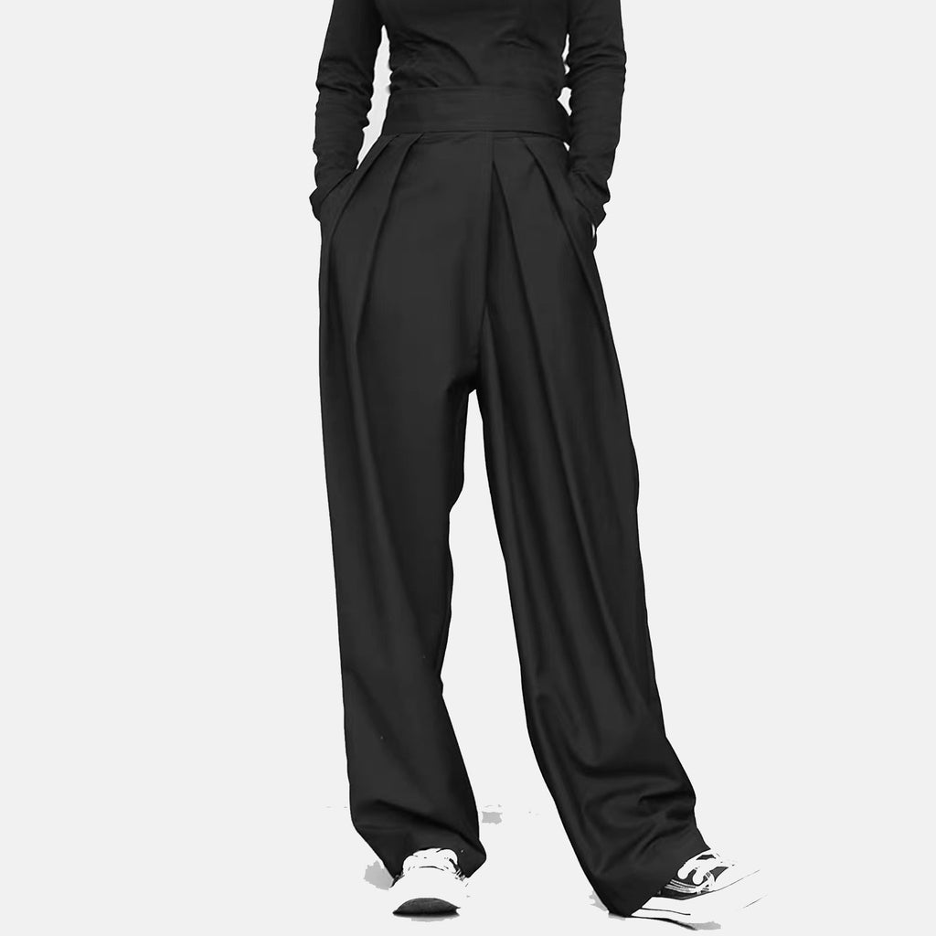 Black Suit Pants Loose Fit Trousers Wide Leg Soft Acetate Pants Neza Studio Long Trousers Unisex Pants Minimalist Style magic tape closure