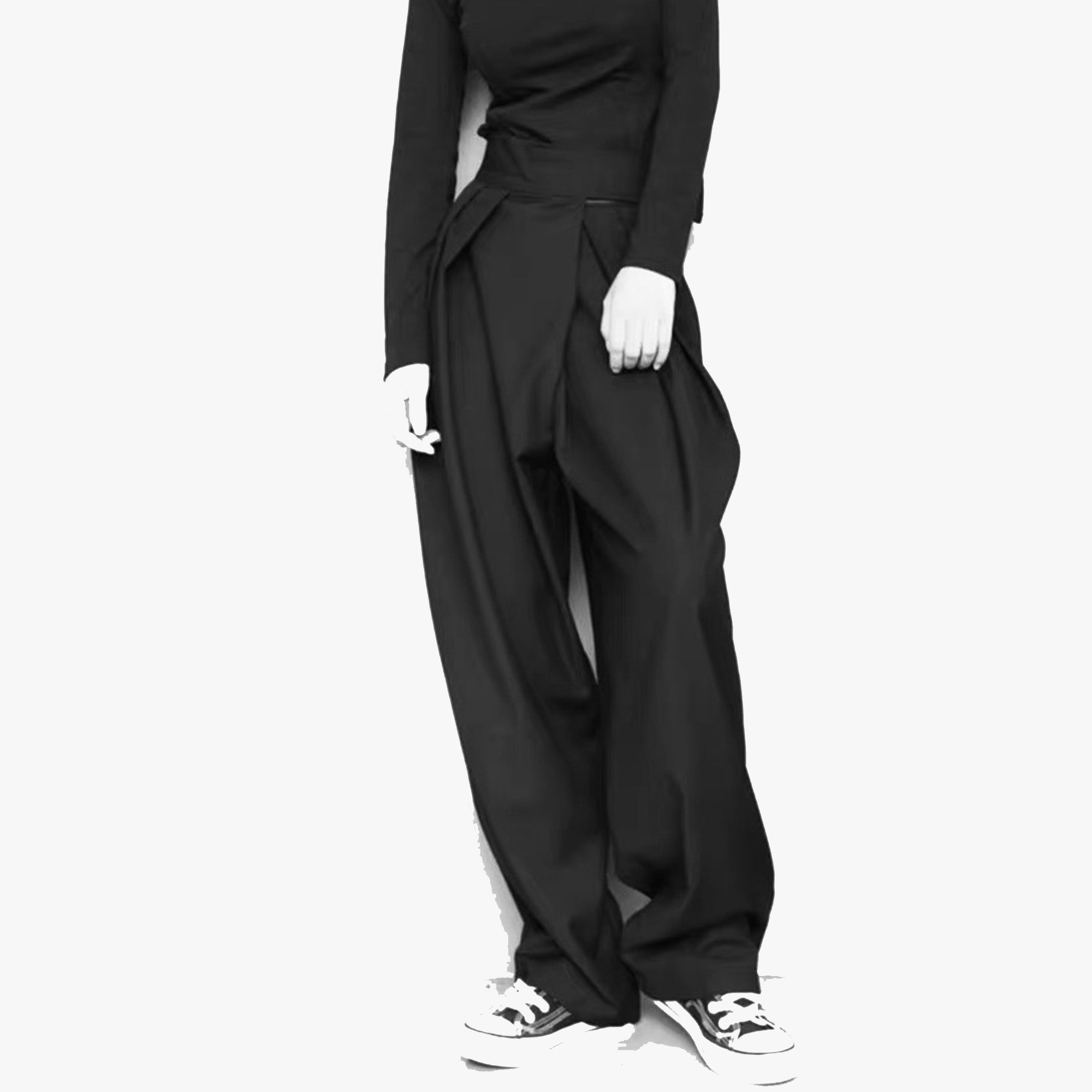 Black Suit Pants Loose Fit Trousers Wide Leg Soft Acetate Pants Neza Studio Long Trousers Unisex Pants Minimalist Style magic tape closure