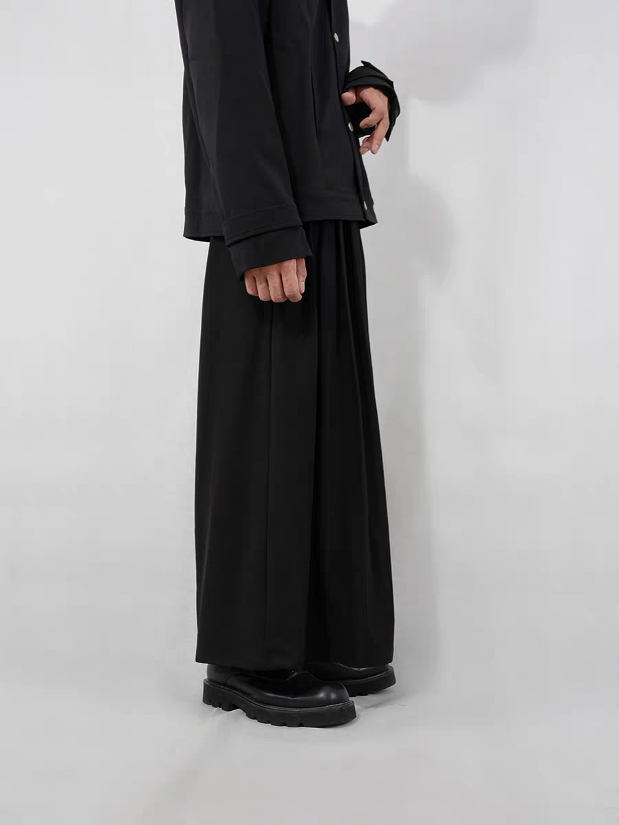 Loose fit wide leg pants black suiting fabric unisex