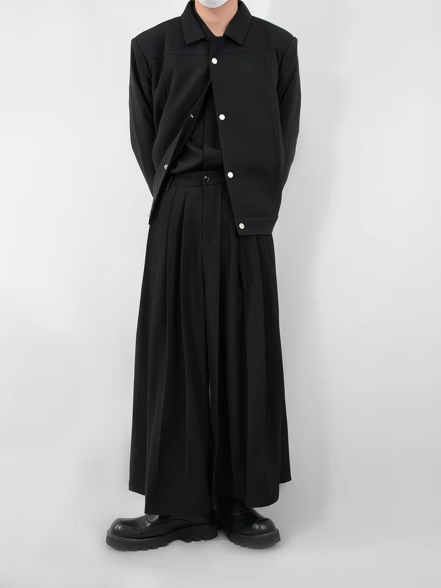 Loose fit wide leg pants black suiting fabric unisex