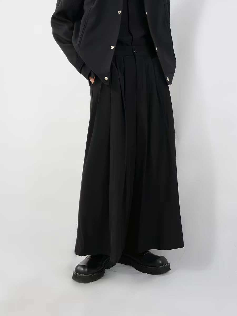 Loose fit wide leg pants black suiting fabric unisex