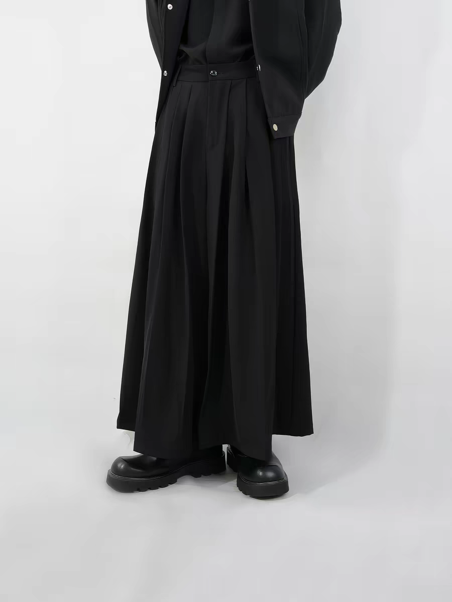Loose fit wide leg pants black suiting fabric unisex