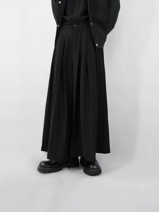Loose fit wide leg pants black suiting fabric unisex