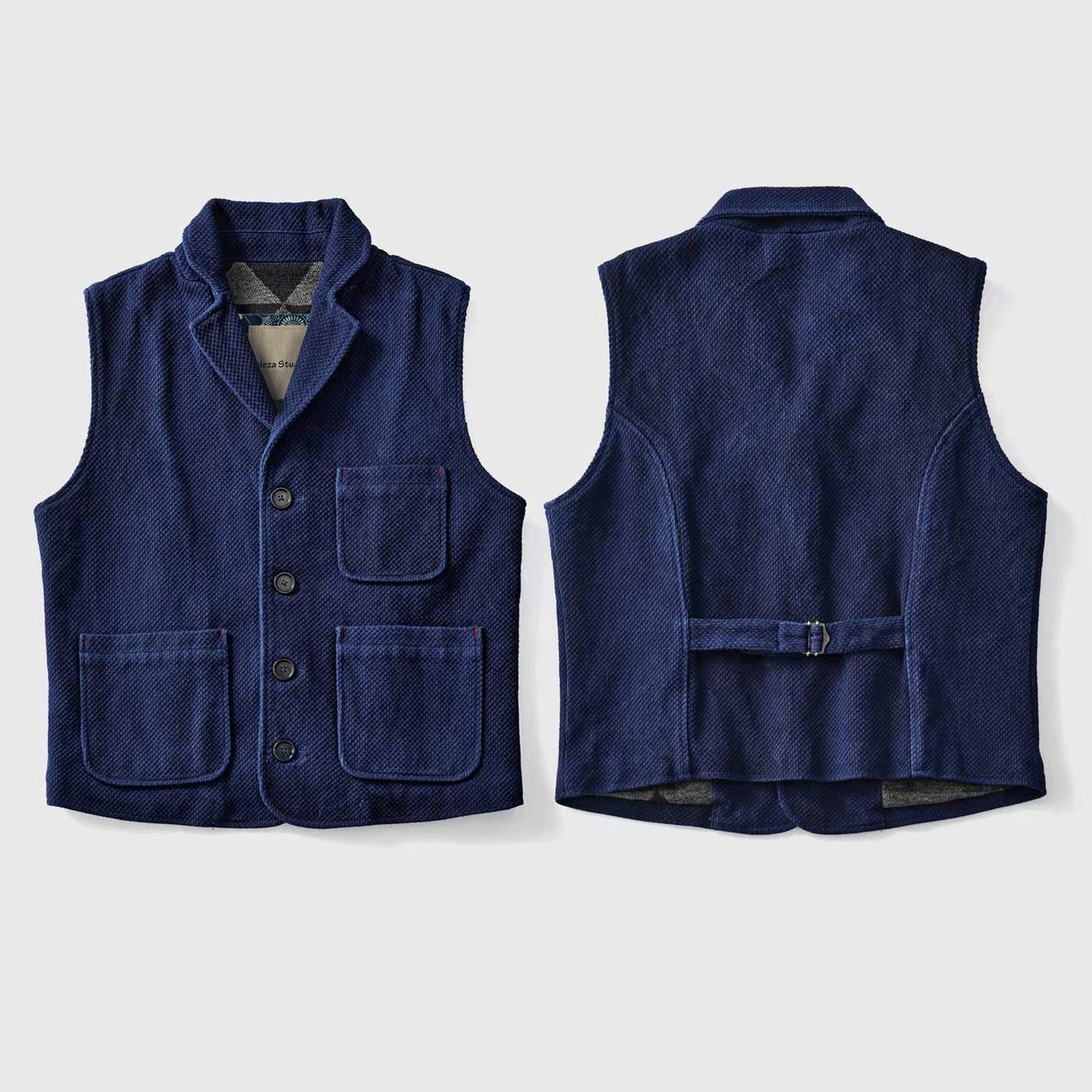 Sashiko Vest with collar Indigo blue vest indigo sashiko thick vest plant dyed sashiko vest gilet waistcoat retro style indigo vest