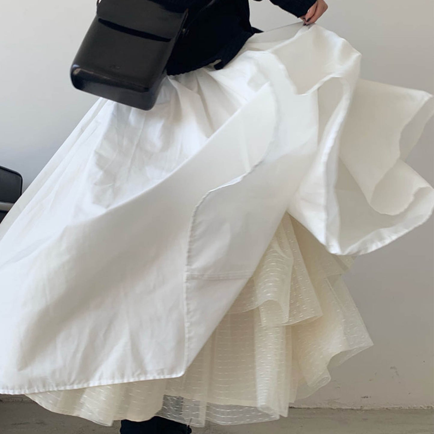 Puff cotton skirt 3 layers A line skirt Black and white colors