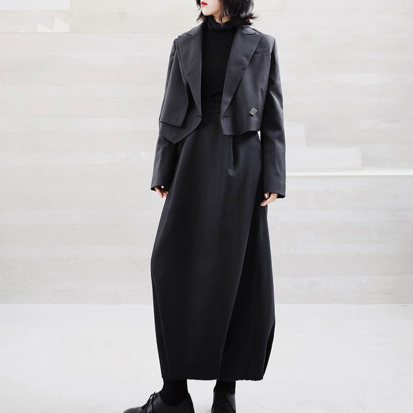 Black wool skirt bud shape long skirt winter wool skirt narrow skirt back slit skirt