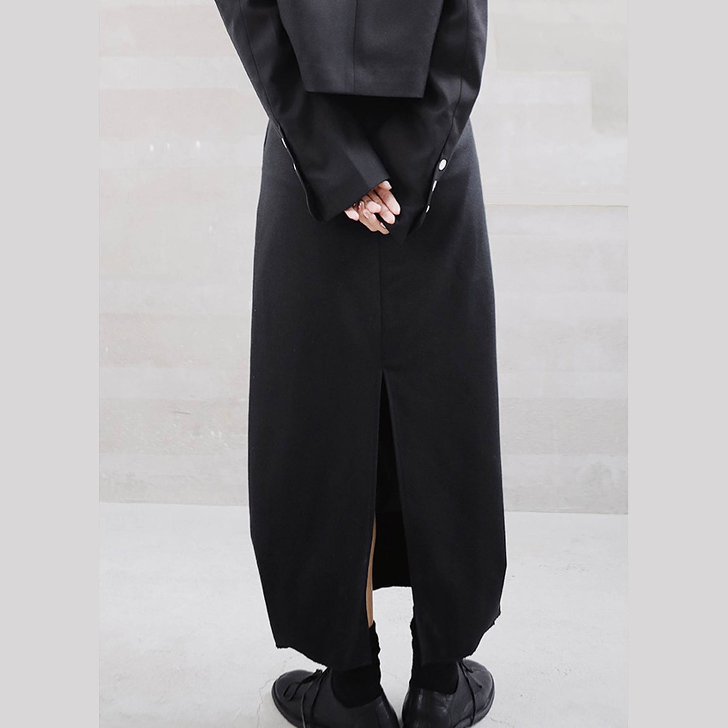 Black wool skirt bud shape long skirt winter wool skirt narrow skirt back slit skirt