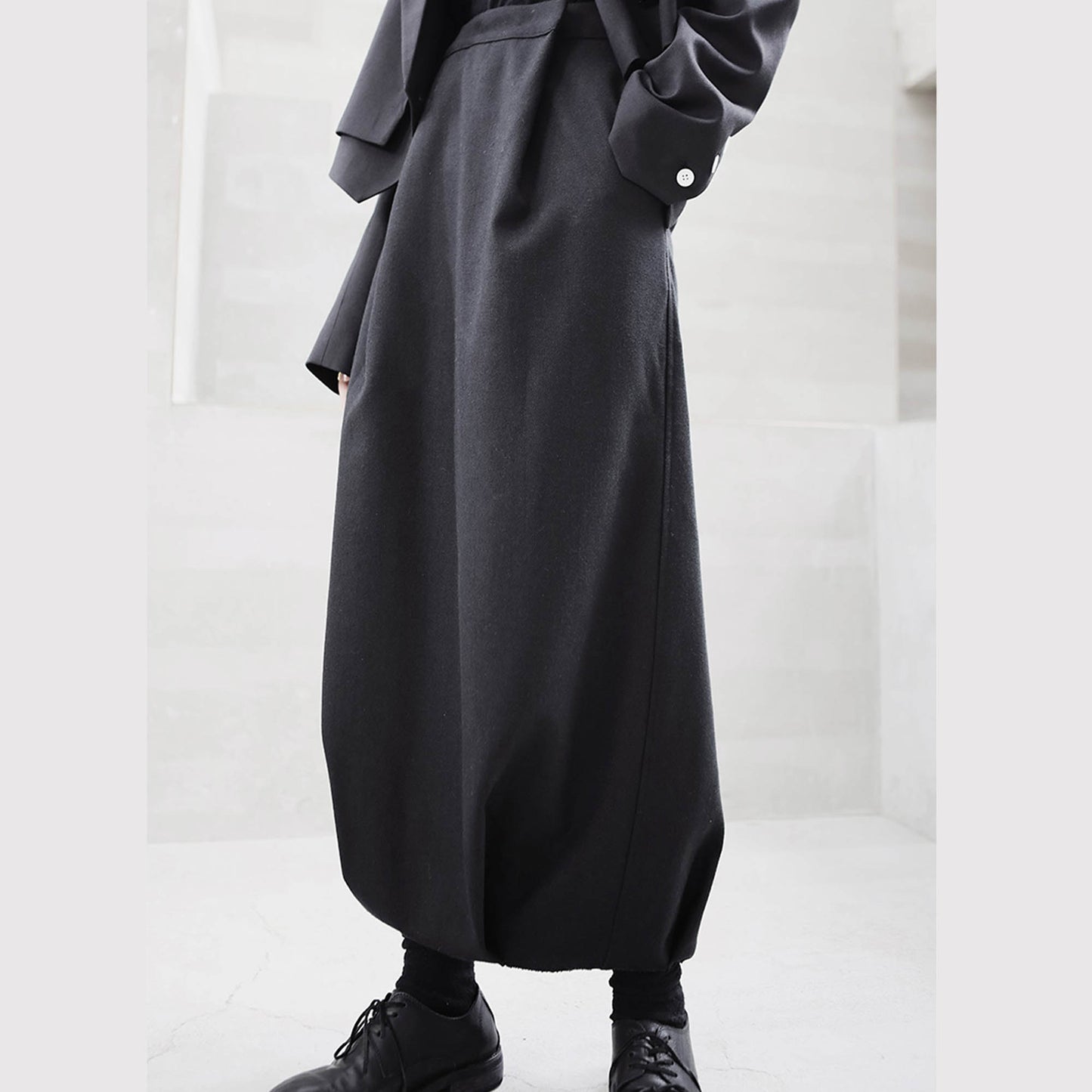 Black wool skirt bud shape long skirt winter wool skirt narrow skirt back slit skirt