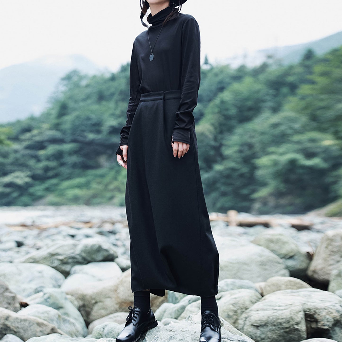 Black wool skirt bud shape long skirt winter wool skirt narrow skirt back slit skirt