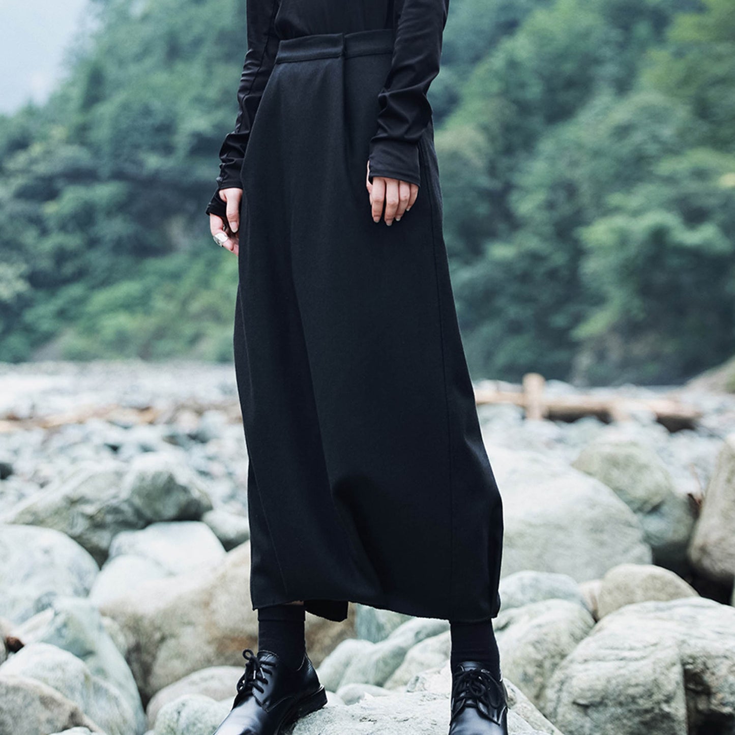 Black wool skirt bud shape long skirt winter wool skirt narrow skirt back slit skirt