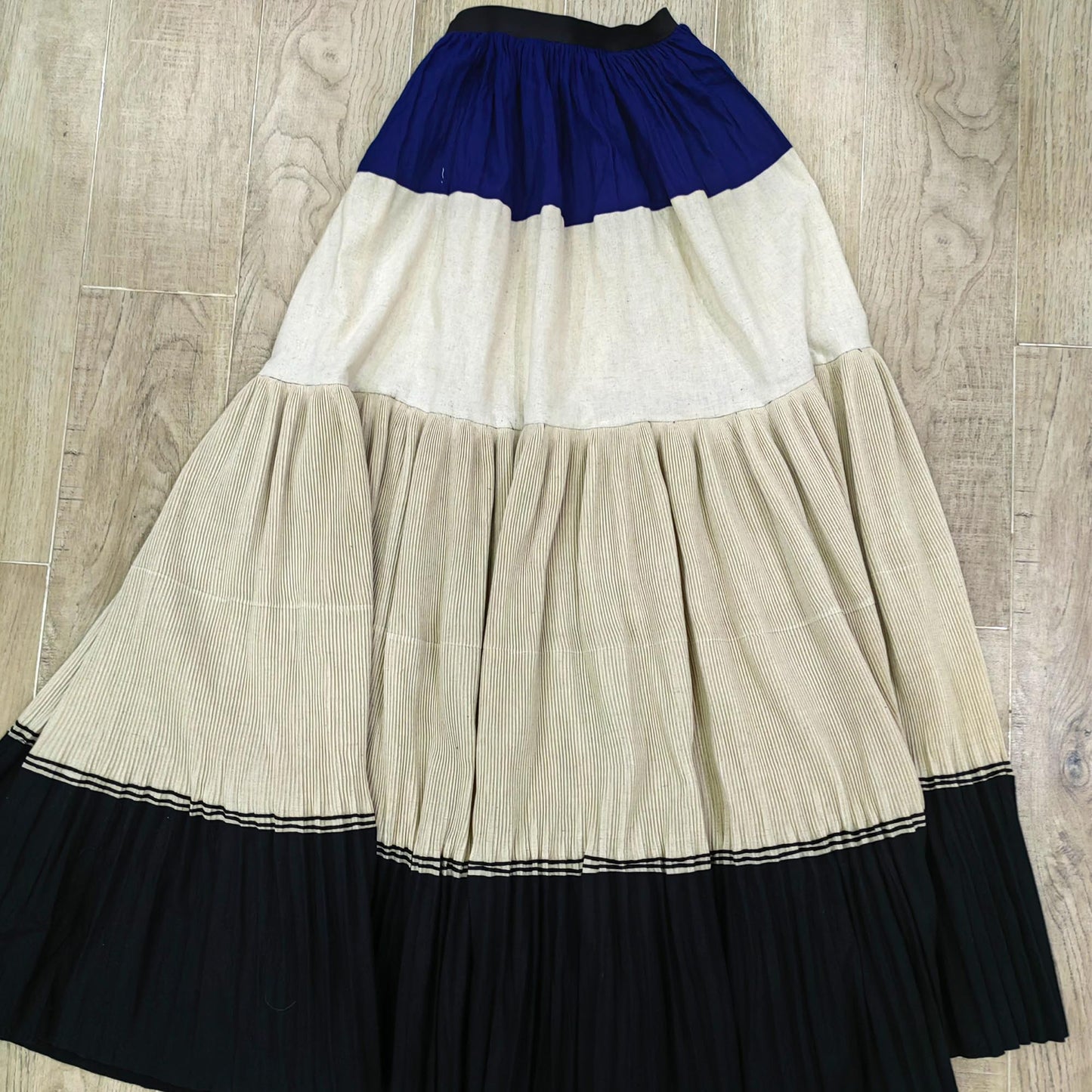 Yi skirt pleates skirt hand made pleated cotton skirt max length color block skirt