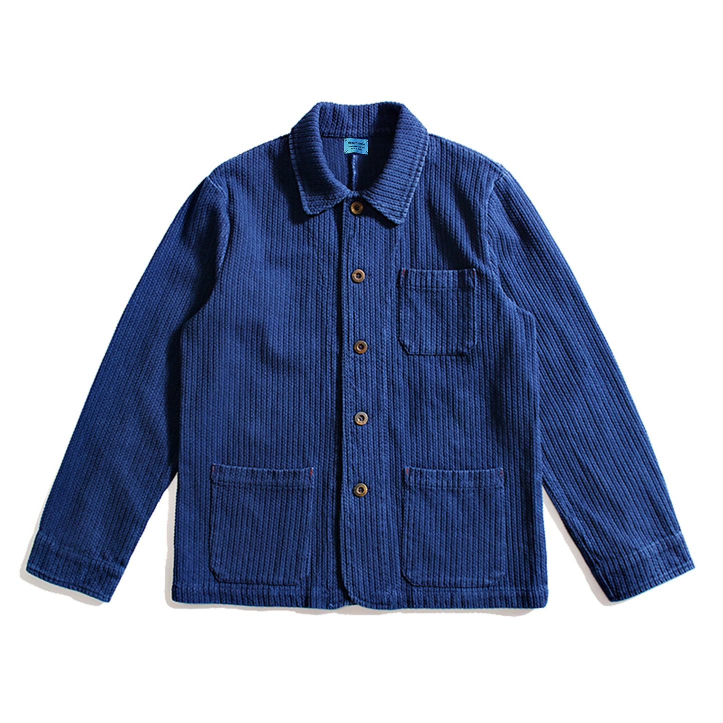 Neza Studio Indigo blue sashiko cotton French retro jacket for men